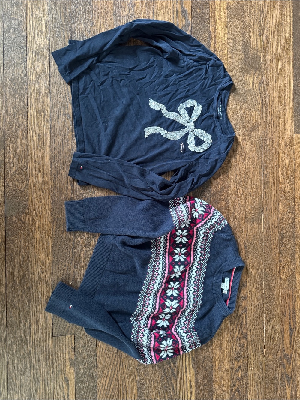 Tommy Hilfiger bundle. Navy Holiday Fair Isle Sweater and navy long sleeve tee.